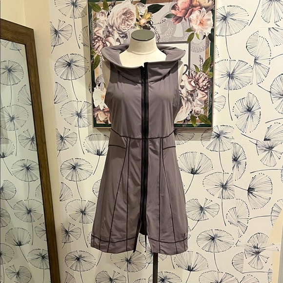 PORTO San Francisco Zip Up Sleeveless Dress w/ Wire Collar, Gray, Pockets Size 1 - Picture 1 of 3